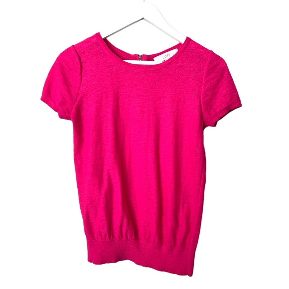 LOFT Hot Pink Top Short Sleeve Back Zip Sz XS - Picture 7 of 11